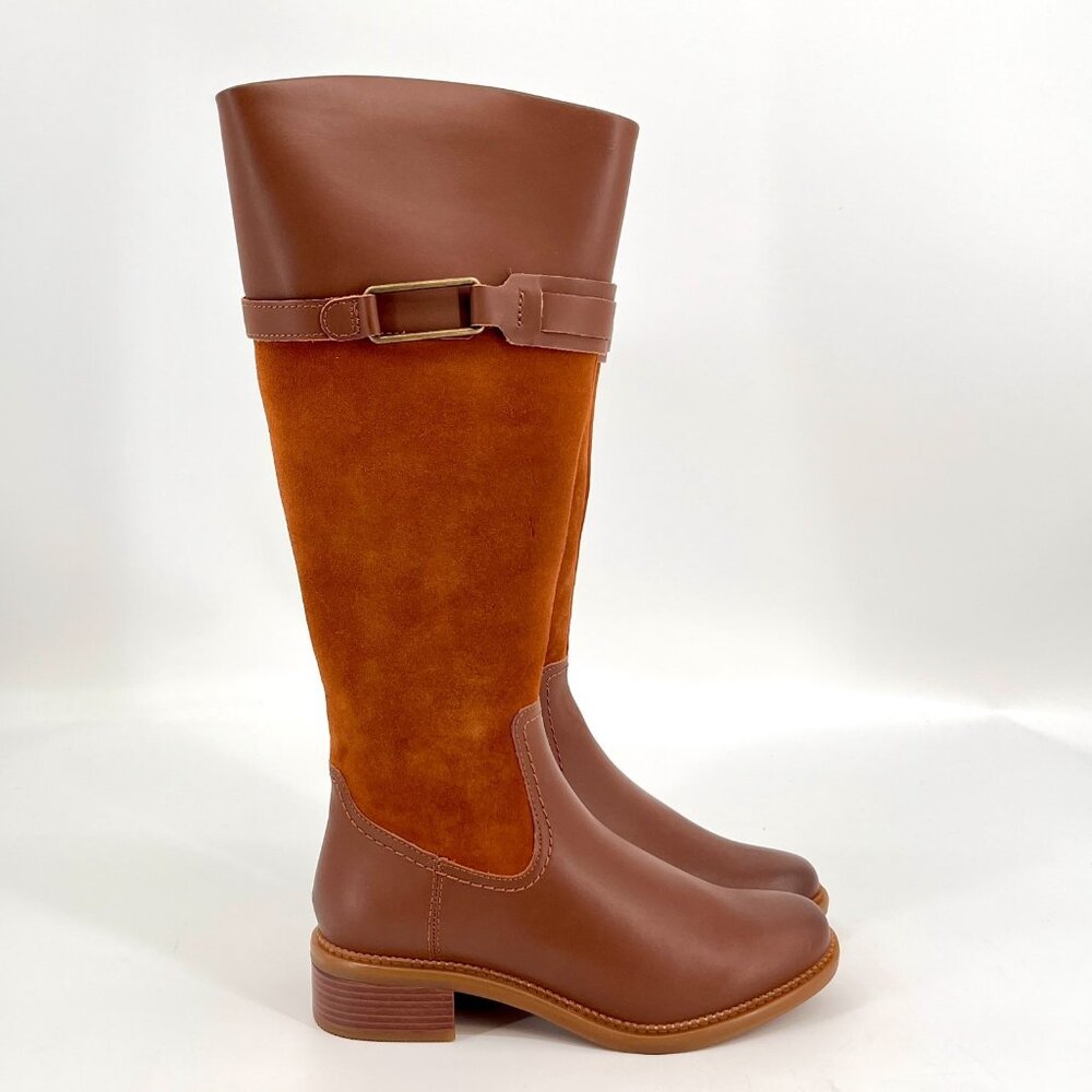 Clarks Women's Collection Maye Carly Tall Riding  Boots Size 7.5 M - Tan Leather - Picture 2 of 8